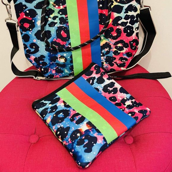 Colorful Leopard Neoprene Tote with Stripes - Picture 2 of 2